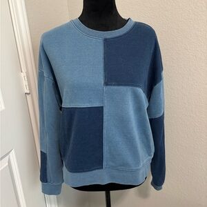 Madewell Indigo-Dyed Patchwork Sweatshirt Size Medium
